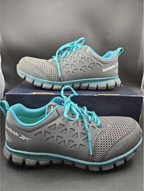 Reebok Sublite Cushion Work RB045 Women's 9M Alloy Toe Safety Shoes Grey Teal